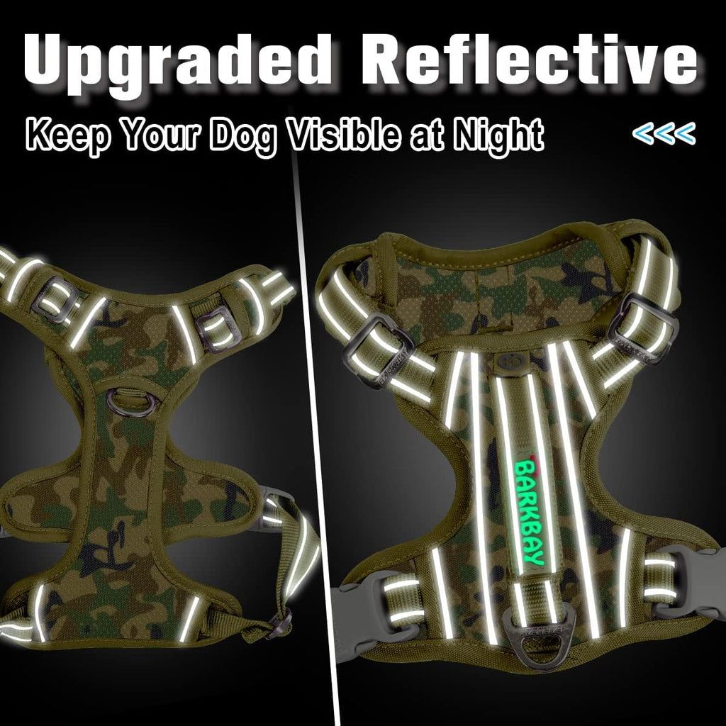 BARKBAY Dog Harness No Pull with ID Tag Pocket - Heavy Duty, Reflective, Easy Control for Large Dogs(Camo,S)