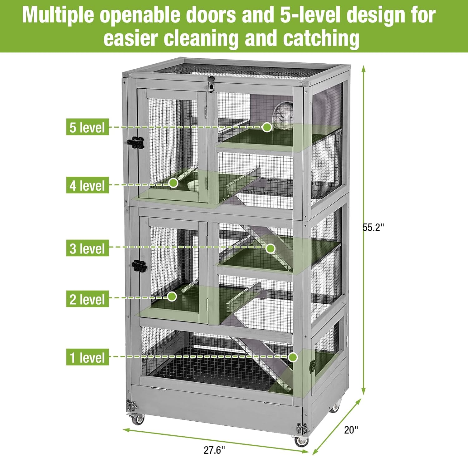 GUTINNEEN Ferret Cage Anti-Chewing Guinea Pig cage with Wheels Chinchilla Cage Metal Frame Small Animal Cage,Lizard,Squirrel Chameleon,Gerbils 5 Levels