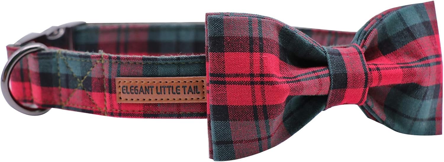 Elegant little tail Dog Collar with Bow, Cotton & Webbing, Bowtie Dog Collar, Adjustable Dog Collars for Small Medium Large Dogs and Cats