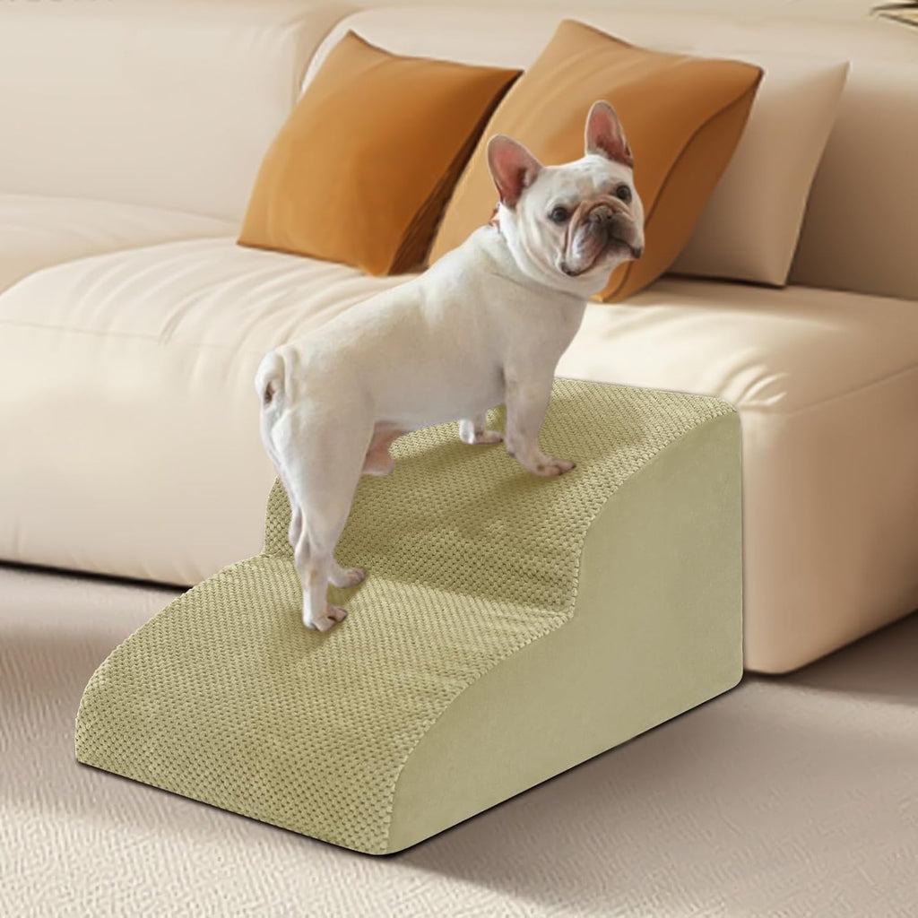 Dog Stairs for Small Dogs - High Density Foam Pet Steps, Extra Wide Dog Ramp with Non-Slip Bottom for High Beds, Couch and Sofa, Best for Dogs Injured, Older Doggy Cats,2 Steps, Camel