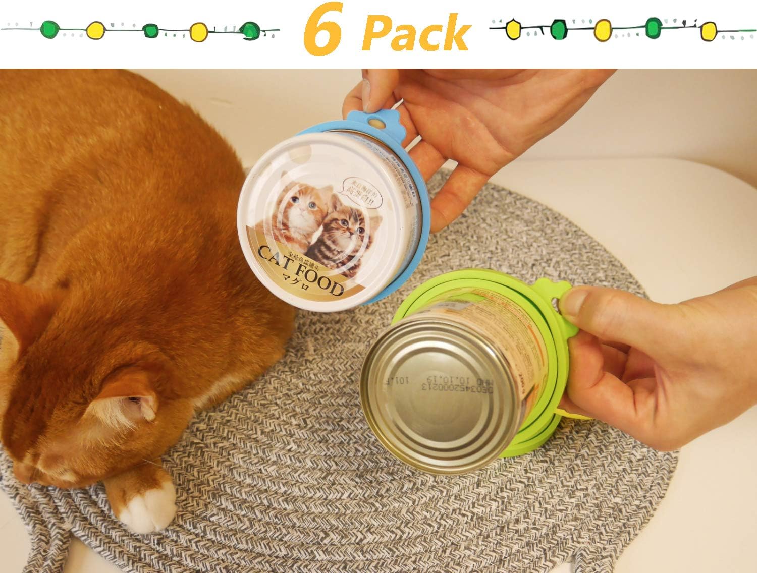 Comtim Pet Can Covers/6 Pack Silicone Dog Cat Food Can Lids/Universal Size Fit Most Standard Size Cans