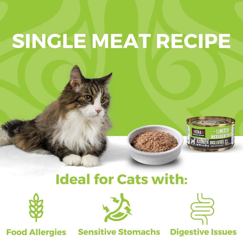 KOHA Limited Ingredient Diet Duck Pate for Cats - Single Meat Wet Cat Food for Sensitive Stomachs - Pate Cat Food with No Fillers - 3oz Pack of 24