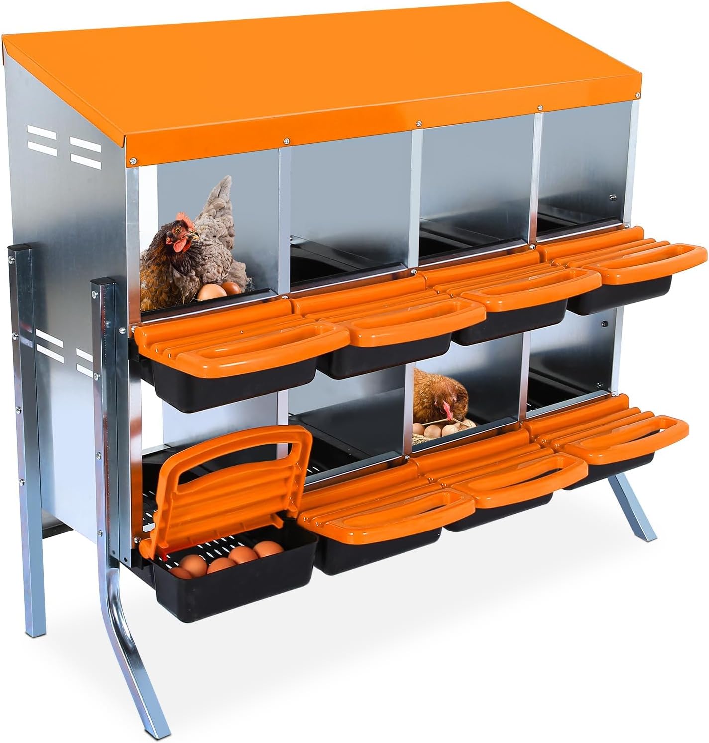 Chicken Nesting Box, 8 Hole 2 Layer Hen Nest Boxes with Legs, Roll Away Eggs Laying Boxes,Cleanable Pull Out Hen Roosting Boxes