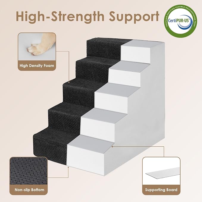 EHEYCIGA Dog Stairs for High Bed 25" H, 5-Step Extra Wide Dog Steps for Bed - Image 3