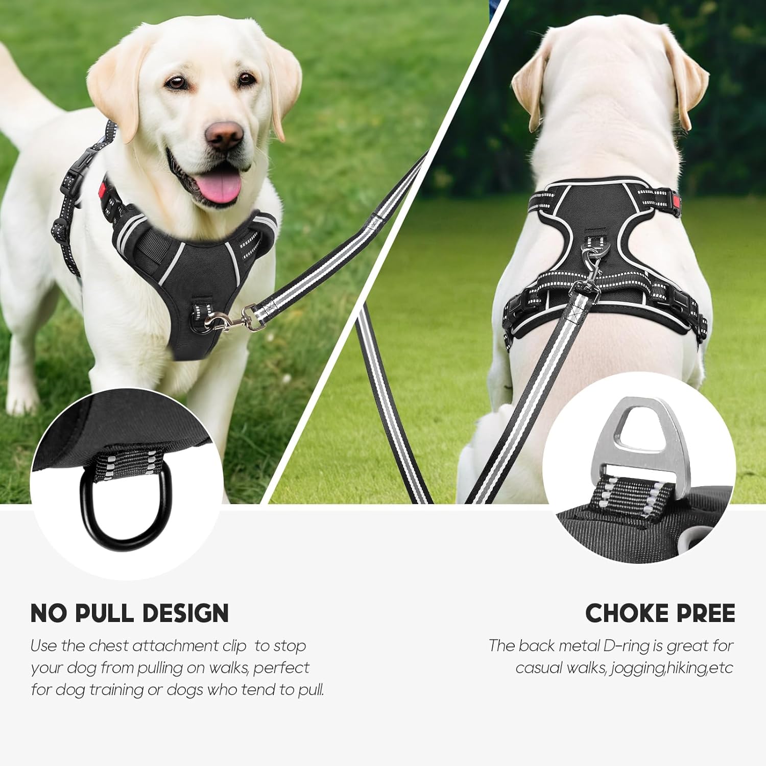 Timos Dog Harness, No-Pull Pet Harness with 2 Leash Clips, 3 Snap Buckles Adjustable Soft Padded Dog Vest, Reflective No-Choke Pet Oxford Vest with Easy Control Handle for Small Medium Large Dogs