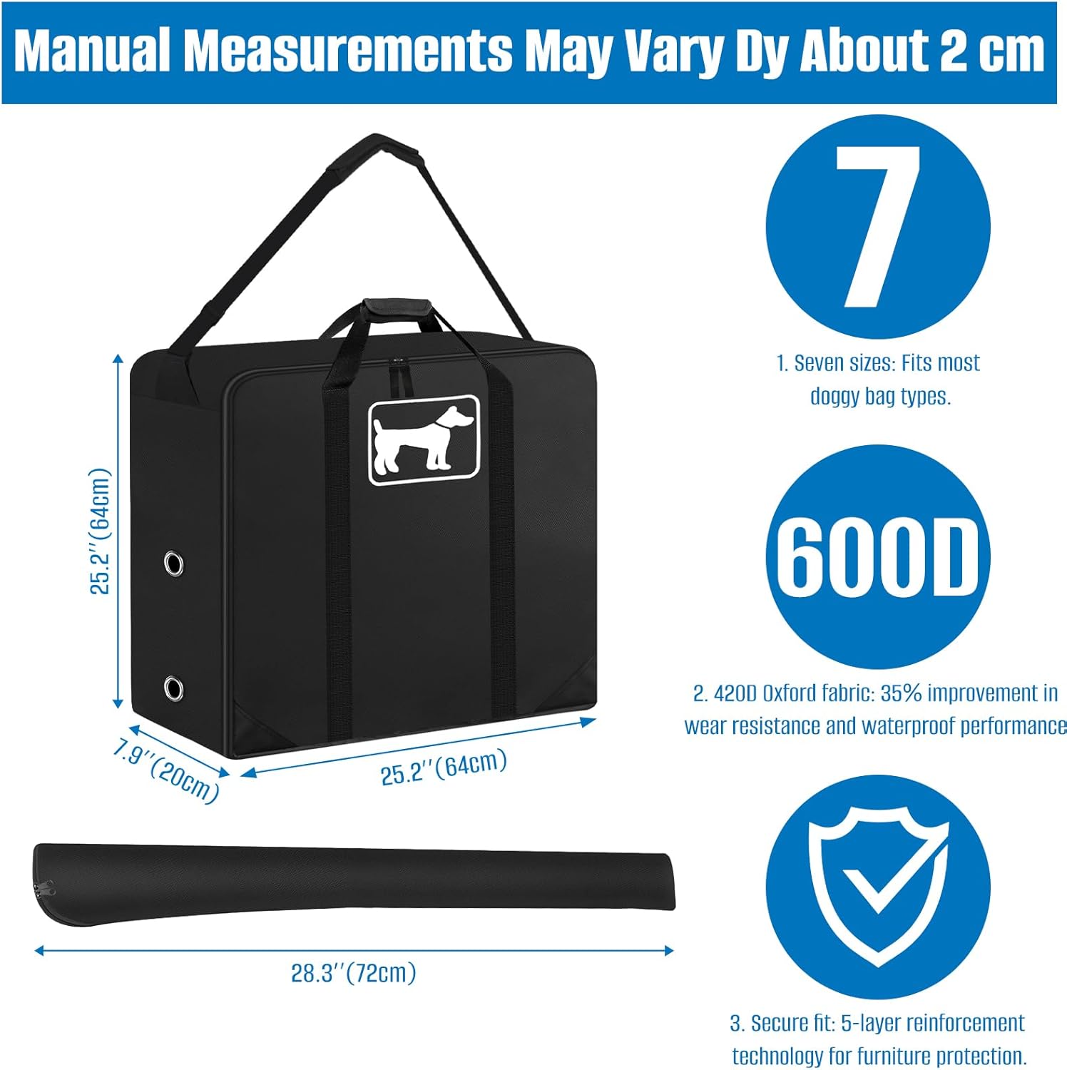 SIRUITON Dog Playpen Storage Bag Fits 24" H 8 Panels and 9 Stakes Suitable for Foldable Exercise Pet Playpen, RV Dog Fence Travel Bag,with Reinforcing Plate & Shoulder