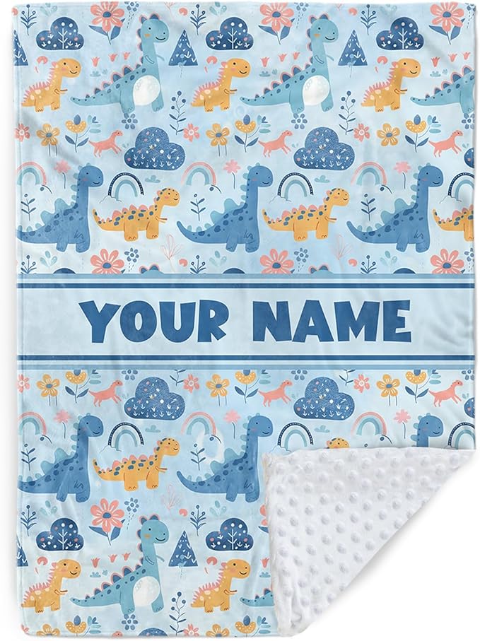 Personalized Baby Blankets for Boys Girls, Custom Baby Blanket with Name, Receiving Swaddle Blanket Suitable for Infants & Toddler, Nursery Newborn Baby Crib, Dino(60" x80)