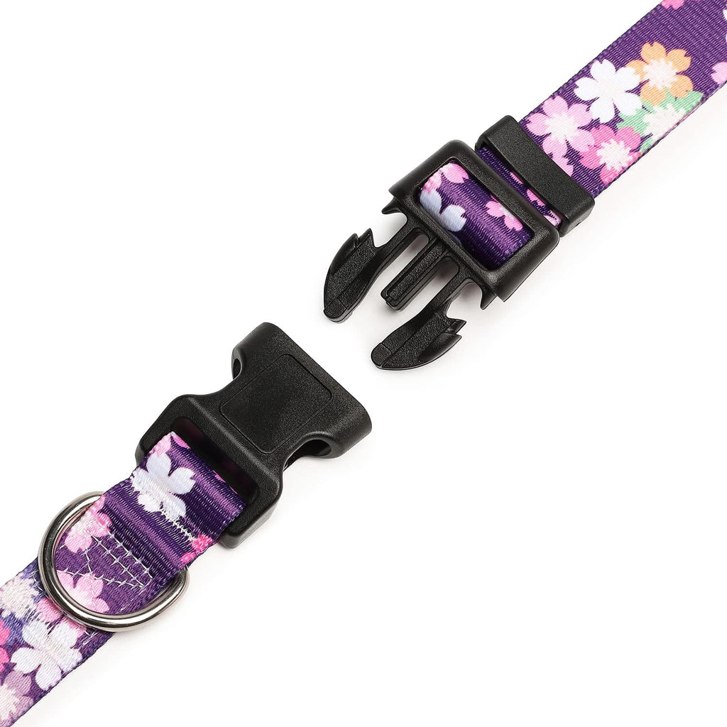 Mercano Adjustable Dog Collar - Special Design Patterns, Soft Nylon Comfortable Sturdy Pet Collar for Small Medium Large Dogs (L, Floral Pink)