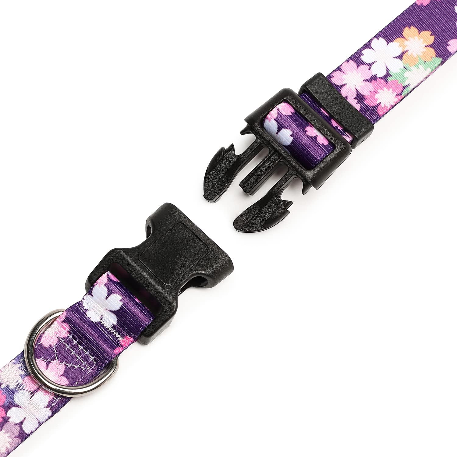 Mercano Adjustable Dog Collar - Special Design Patterns, Soft Nylon Comfortable Sturdy Pet Collar for Small Medium Large Dogs (L, Floral Pink)