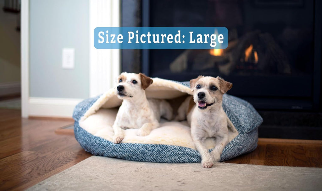 Snoozer Luxury Cozy Cave Dog Bed - Indoor Dog Bed with Cover Cave, Covered Calming Burrow for Small Sized Pets with Blanket Attached, Enclosed, Washable - Small, Palmer Indigo