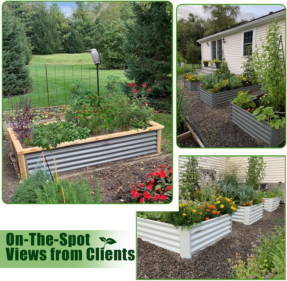 A ANLEOLIFE 8X4X1.5ft Galvanized Raised Garden Bed Kit, Rectangular Large Metal Deep Root Planters for Outdoor Plants Vegetables Flowers Herb, 359 Gallon Capacity- Quartz Grey