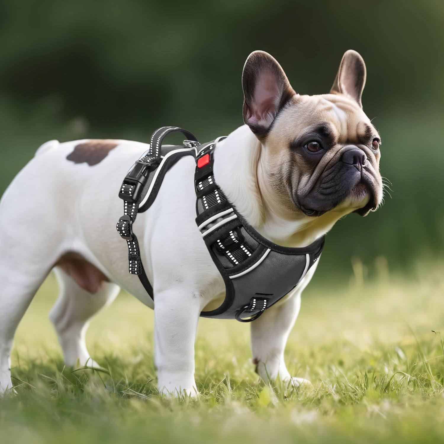 Timos Dog Harness Small Sized, No Pull with Neck Lockable Snap,No Choke Front Clip Dog Reflective Harness,Adjustable Metal Rings 3 Buckles,Easy Control Handle for Small Dogs Gray S