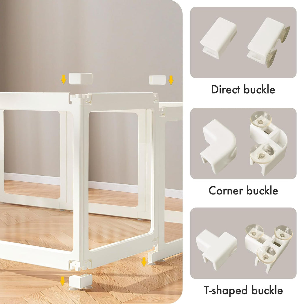 Acrylic Dog Playpen-Clear Dog Play Pen Indoor for Puppy-24”H 10Panels Transparent Pet Fence for Small Animals Rabbit Cat Ferret Whelping Crate Enclosure Cage Kennel with Easy Assembly
