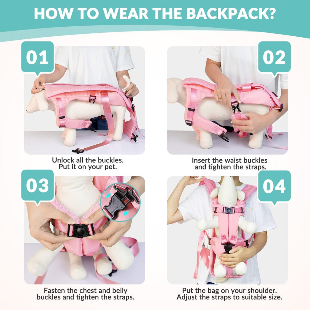 Lukovee Dog Backpack Carrier, Legs Out Easy-fit Dog Front Carrier for Small Medium Dogs, Adjustable Hands Free Dog Chest Carrier for Hiking Cycling (Pink,X-Large)