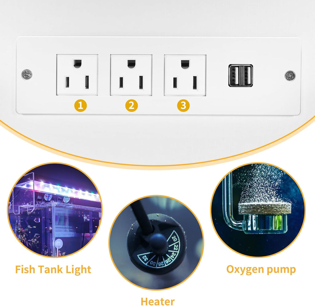DWVO 75-120 Gallon Aquarium Stand with Power Outlet & LED Light, Cabinet for Accessories Storage - Heavy Duty Metal Fish Tank Stand Suitable for Turtle Tank, Reptile Terrarium, 2000LBS Capacity, White