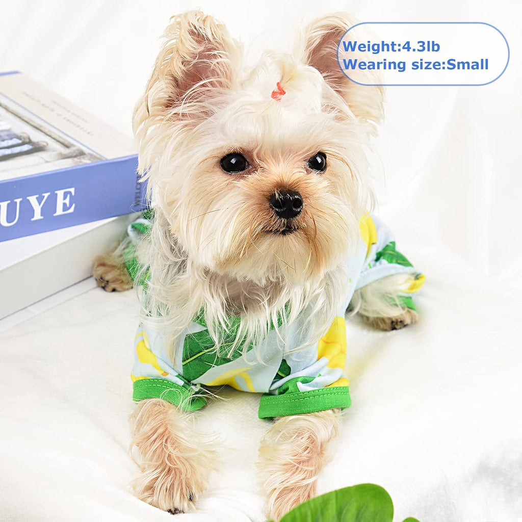 PinkBow Dog Pajamas, Banana Graphics, X-Small, 1.5-3.3lb, Polycotton, for Small Dogs & Cats