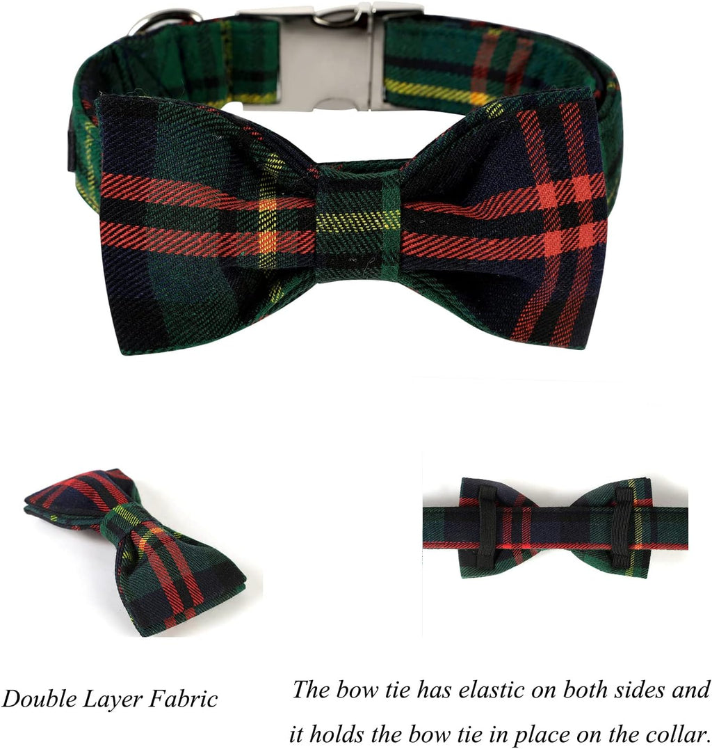 Lionet Paws Christmas Dog Collar with Bowtie Durable Adjustable Handmade Comfortable Bow Tie Dog Collar Cat Collar Green with Metal Buckle for XS Dogs Cats,Girl Boy,Festival,Holiday Style,Neck 8-12in