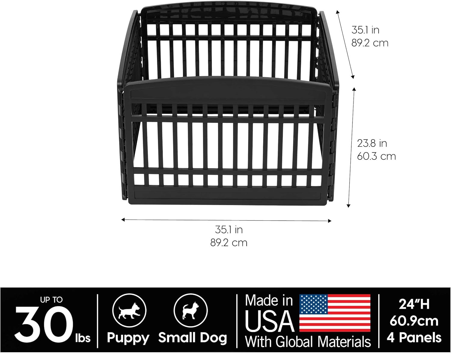 IRIS USA 24" 4-Panel Puppy Playpen, 35 x 35 x 24, Dog Playpen, Dog Play Pen Indoors, Pet Fence, Puppies/Small Dogs, Black