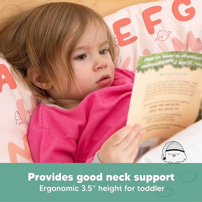 Toddler Pillow with Pillowcase - 13x18 My Little Dreamy Kids Travel Bed Pillows for Sleeping, Organic Cotton Small Pillowcase, Soft & Breathable, Machine Washable,Toddlers 2-5 years old(KeaABC Sakura)