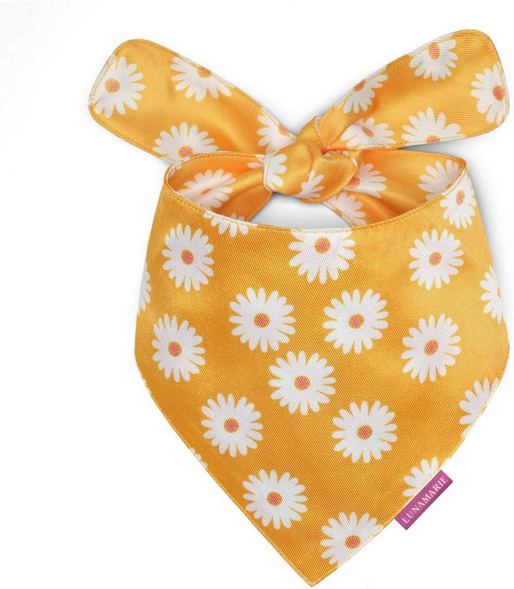 LunaMarie - Luxury Pet Birthday Bandanas -Premium & Silky Poly Fabric | 100% Handmade | Custom Shape Dual Layered (Daisies, Large)