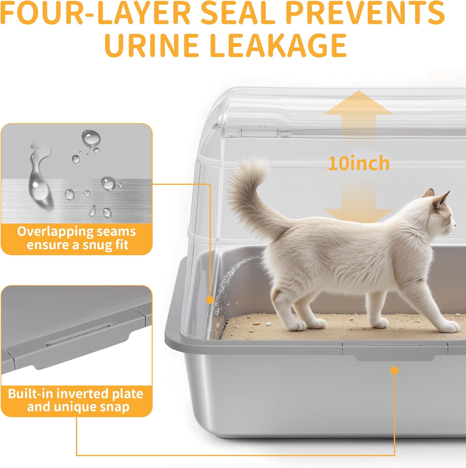 Stainless Steel Litter Box with Lid, XL Extra Large Cat Litter Box, Enclosed Metal Litter Pan with High Sided Enclosure & Scoop, Anti Leakage, Easy to Clean, Odor Control(Grey)