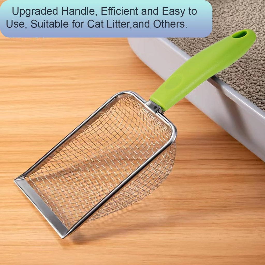 3PCS Cat Litter Scoop, Reptile Stainless Steel Fine Mesh,Litter Cleaner Corner Scoop Sand Sifter (Black-Green-Red)