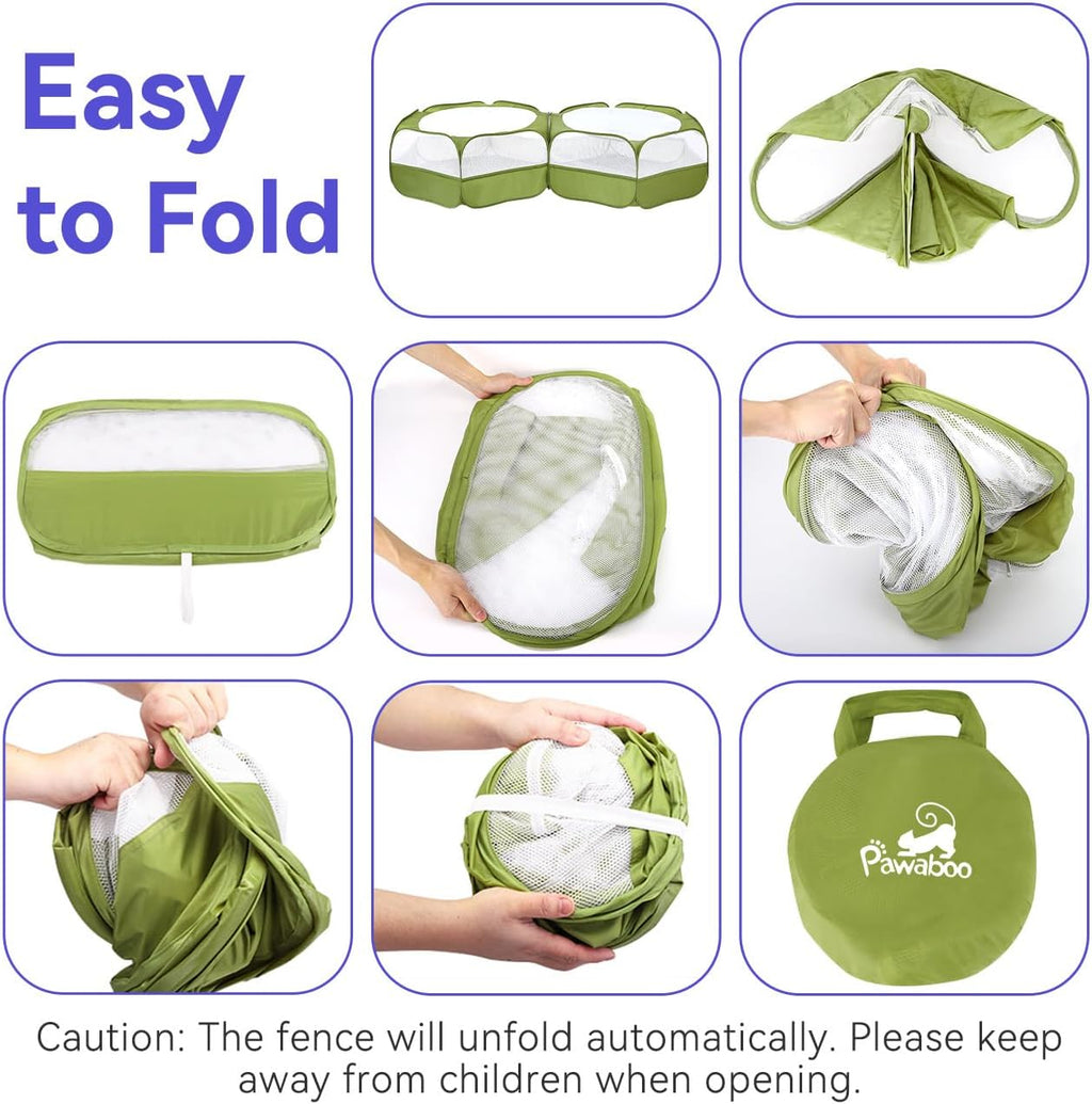 Pawaboo Extra Large 2-in-1 Small Animals Playpen, 2 Detachable Pet Cage Tent with Zipper Splicing, Portable Outdoor Yard Fence with 3 Metal Rod for Chick/Kitten/Puppy/Guinea Pig/Rabbits/Chinchillas