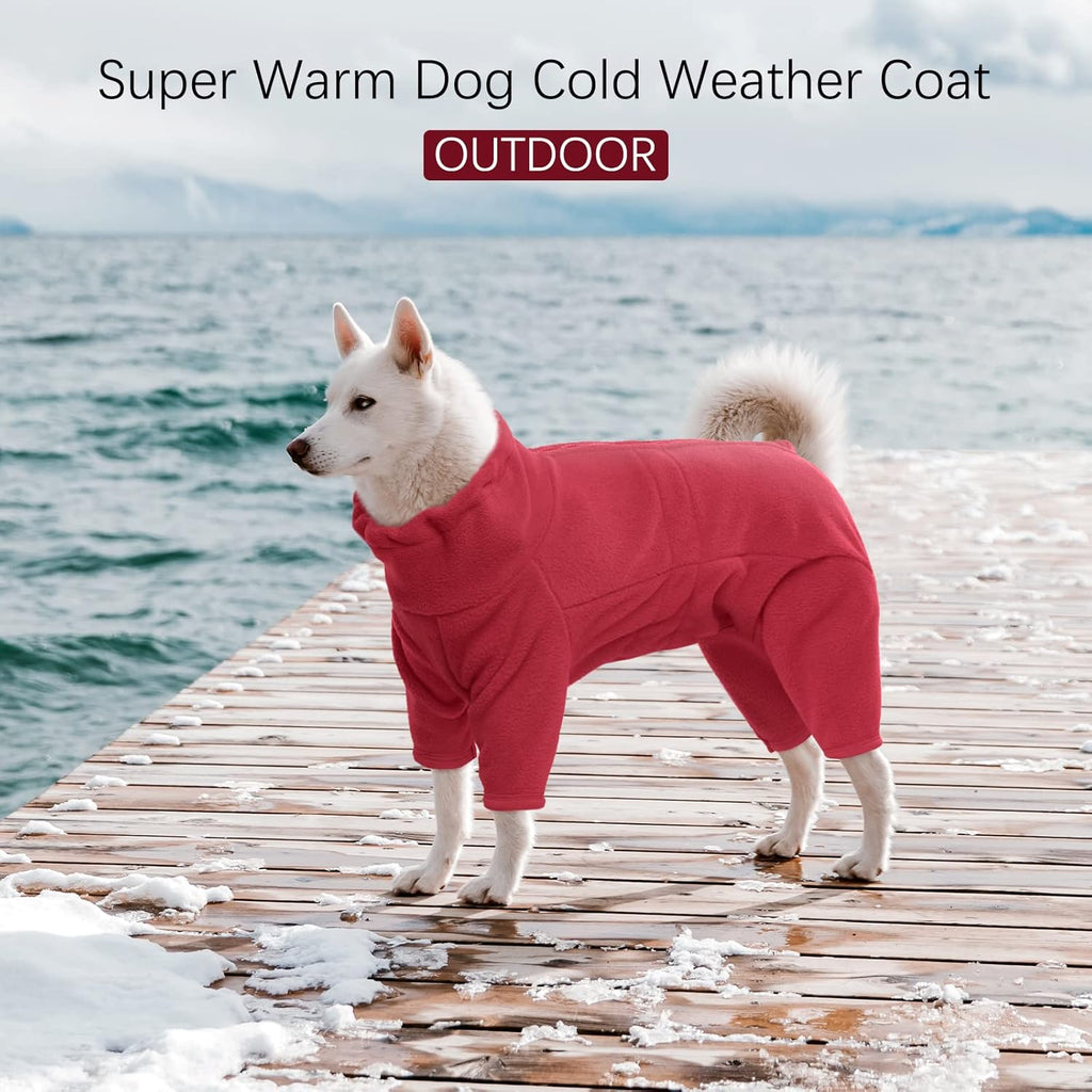 ROZKITCH Dog Snow Jacket, Pet Windproof Warm Cold Weather Jacket Vest Cozy Jumpsuit Apparel Outfit Clothes for Large Giant Dog Walking Hiking Sleep Red 4XL