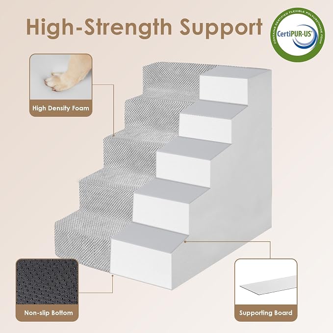 EHEYCIGA Dog Stairs for High Bed 25" H, 5-Step Extra Wide Dog Steps for Bed - Image 3