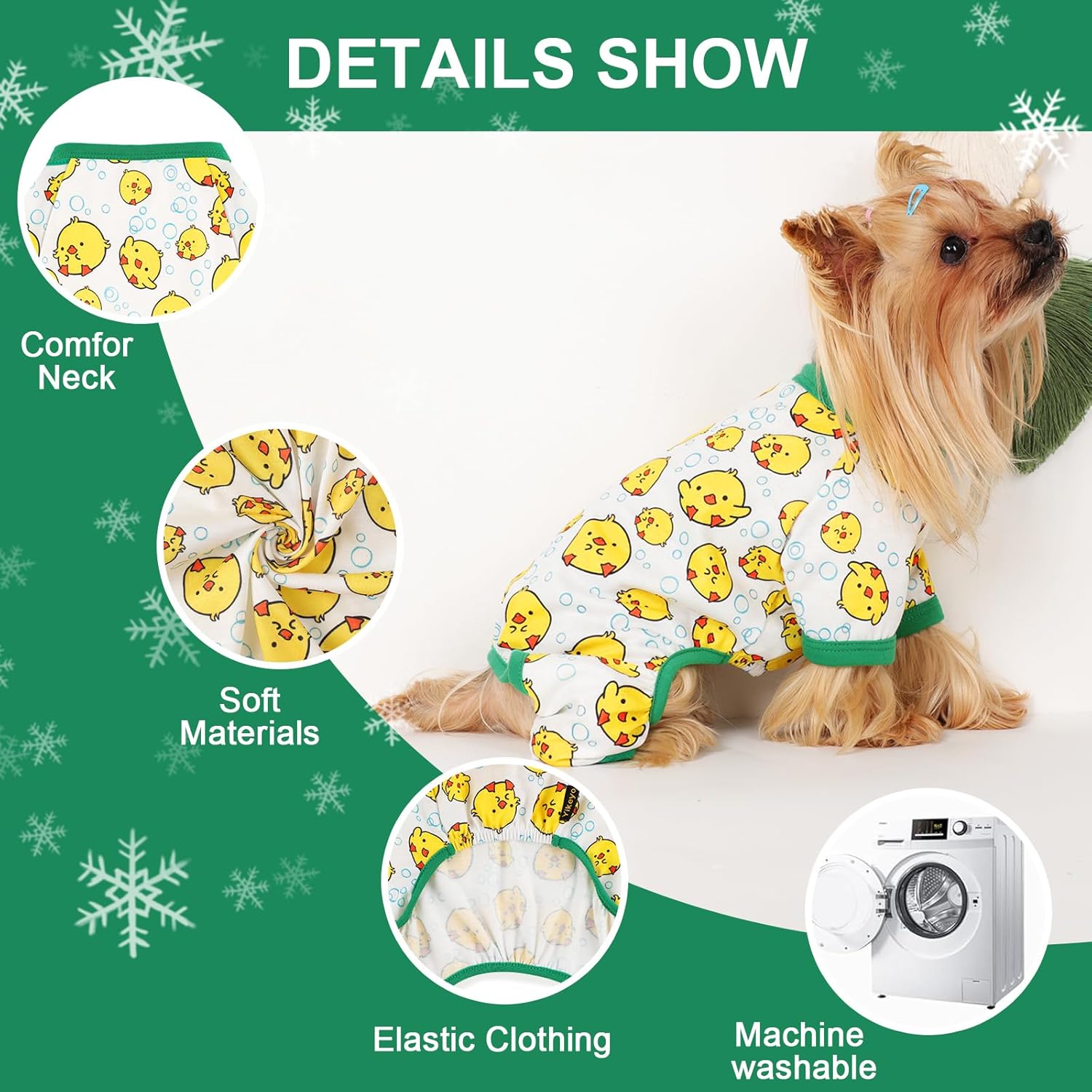 Dog Pajamas Small Sized Dogs Stretchable Summer Dog Clothes Pjs 4 Legs Girl Boy Cute Soft Puppy Outfits Doggie Cat Jammies Jumpsuit Sleeper for Pet, Duckling, XS