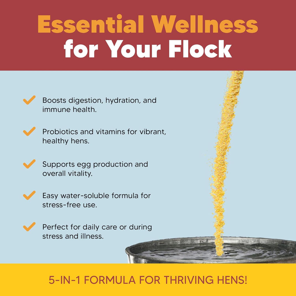 Flock PRO Hen Boost - Digestive Supplement for Hens | Chicken Vitamins and Supplements | Probiotics, Digestive Enzymes, Electrolytes for Adult Poultry-5lb