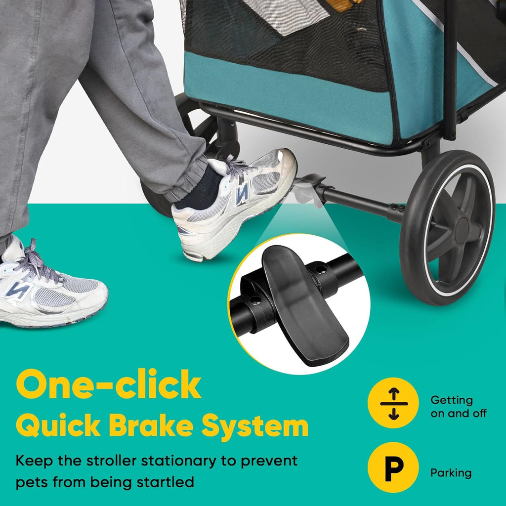 Petbobi Dog Stroller for Medium Dogs - Easy Fold Dual Entry Pet Stroller with One-Foot Brake, All Terrain Wagon Cart with Large Air Mesh, Ideal for Large Senior Pets up to 80 lbs, Green