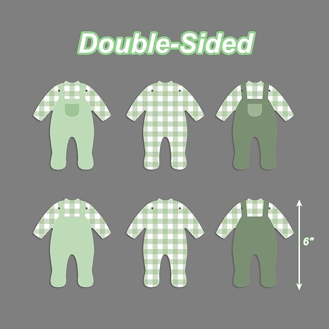 Sage Green Gingham Baby Onesie Garland Banner, Nursery Party Garland for Baby Shower Decorations