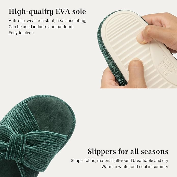Chantomoo Slippers for Women Memory Foam House Bedroom Corduroy Bow Crossbands Slipper Shoes Comfy Trendy Gift Slippers