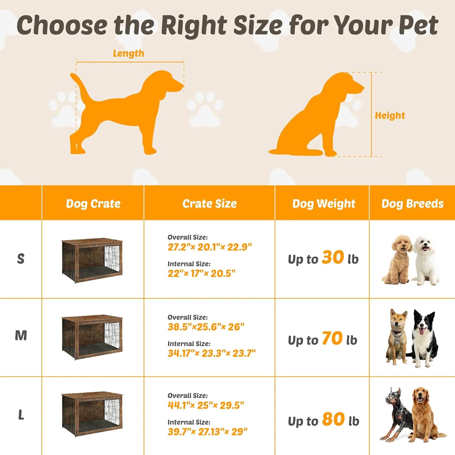 Dog Kennel Furniture, Wooden Dog Crate End Table, Heavy Duty Dog Crate, Decorative Pet Crate Dog Cage for Large Indoor Use (Rustic Brown) 27" L×20" W×23" H