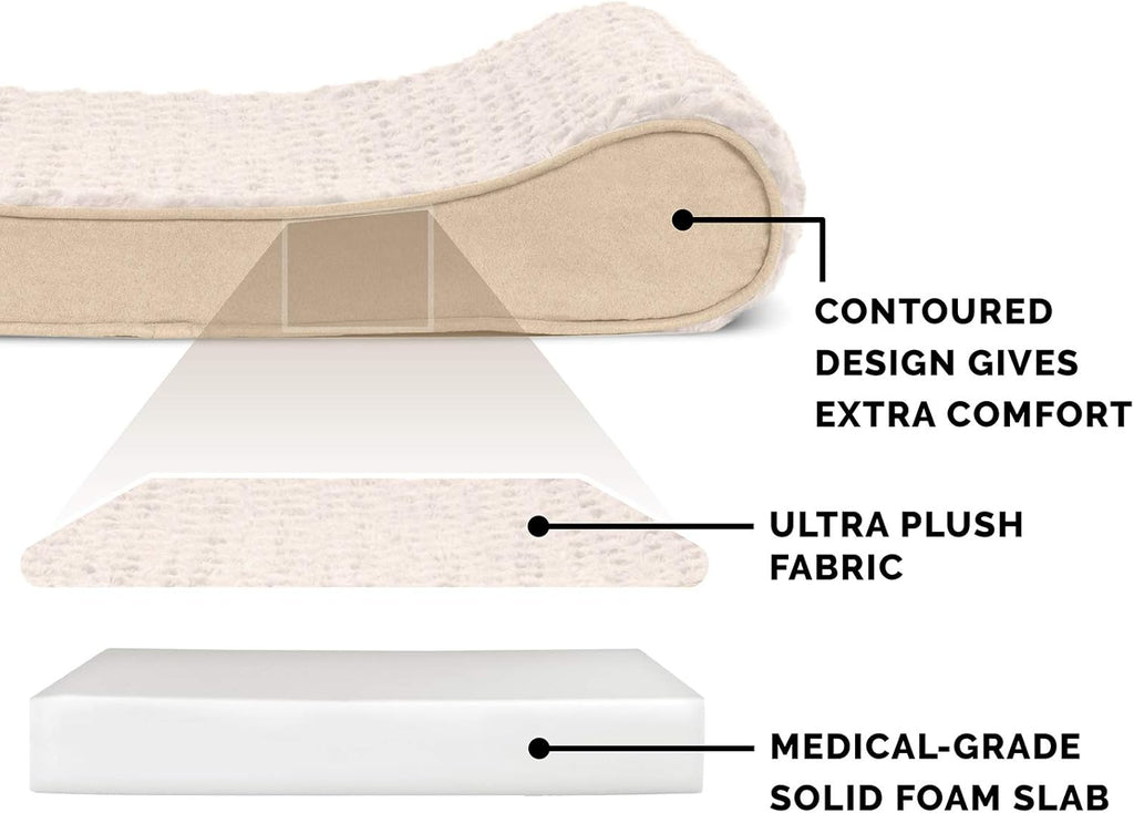 Furhaven Orthopedic Dog Bed for Large/Medium Dogs w/ Removable Washable Cover, For Dogs Up to 38 lbs - Ultra Plush Faux Fur & Suede Luxe Lounger Contour Mattress - Cream, Large
