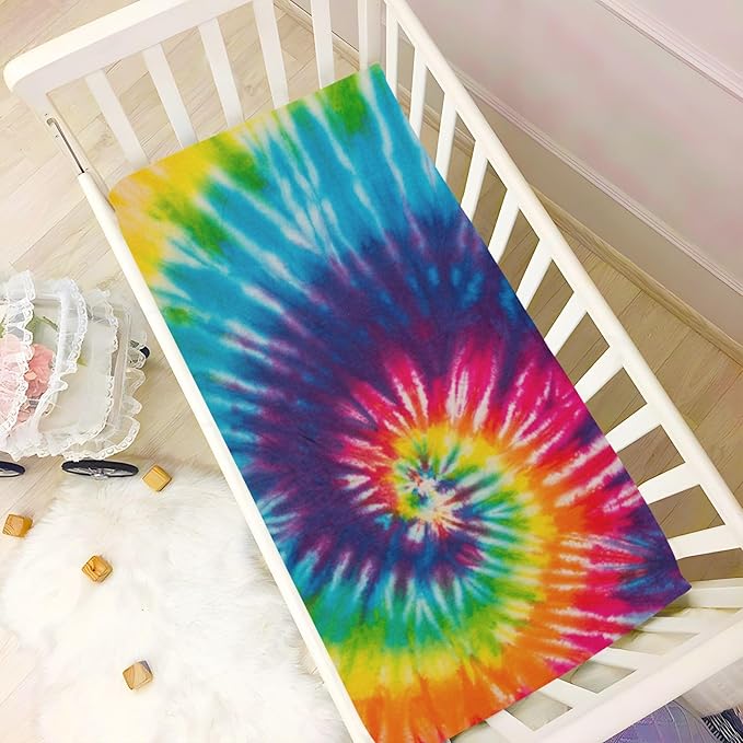 Tie Dye Rainbow Crib Sheets Soft Breathable Fitted Baby Crib Sheets Mattress Cover for Girl Boys, 52" x 28" x 9"
