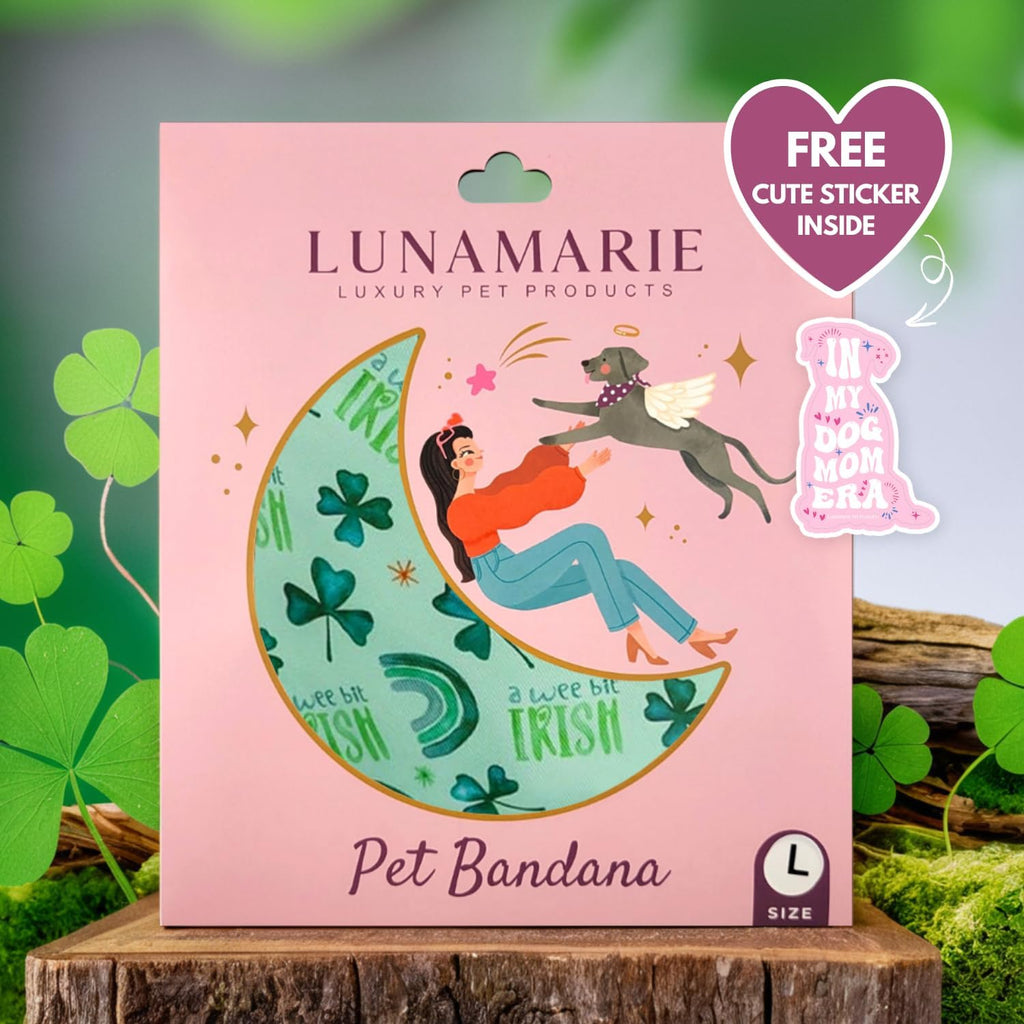 LunaMarie - Luxury Pet Birthday Bandanas -Premium & Silky Poly Fabric | 100% Handmade | Custom Shape Dual Layered (A Wee Bit Irish, Medium)