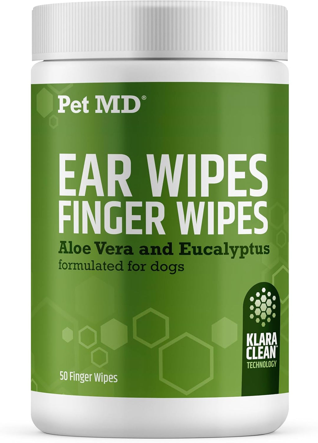 Pet MD Ear Finger Wipes for Dogs - Extra-Coverage and Large Design - with Eucalyptus and Aloe Vera for Dogs - Pet Ear Cleaning Finger Wipes & Puppy Ear Cleaner - 50ct