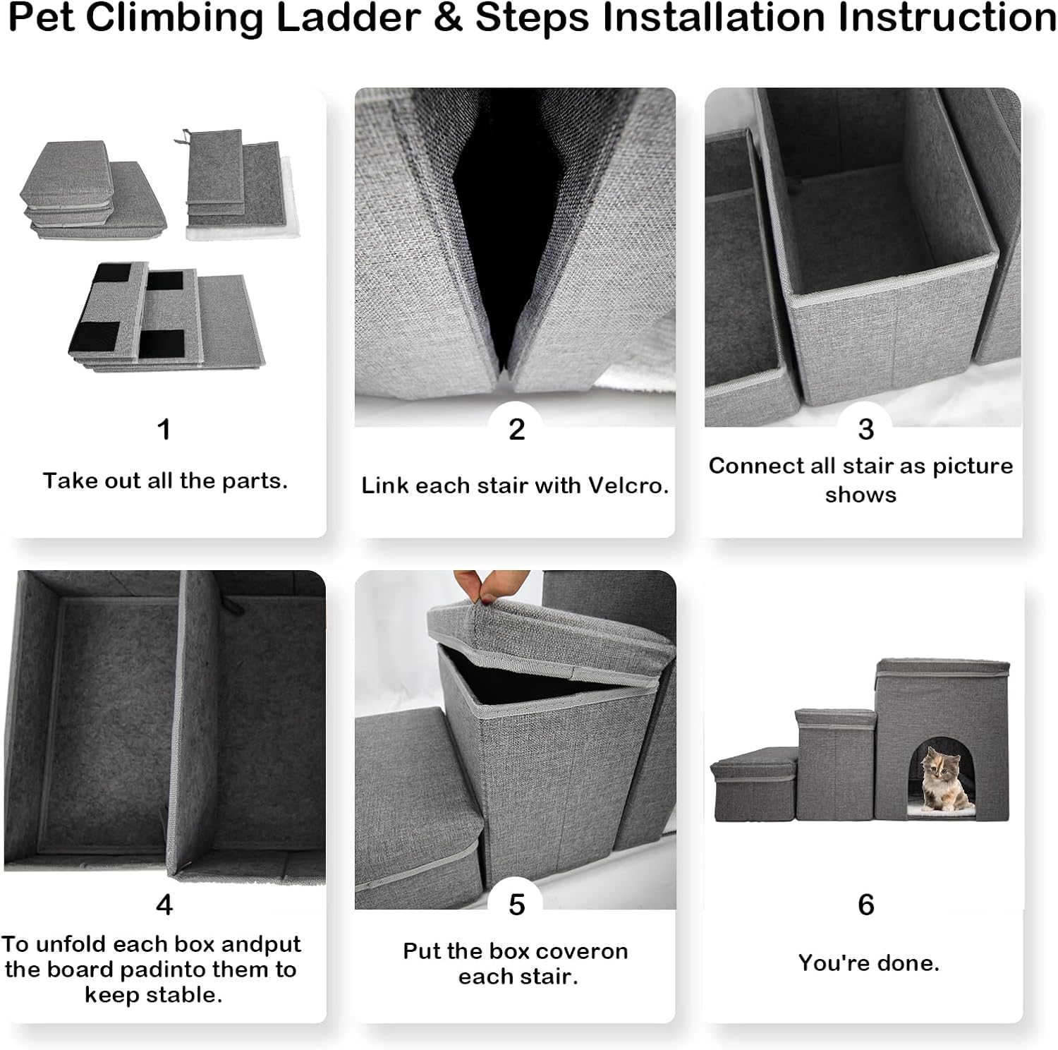 Dog Stairs with Storage Dog Steps for High Beds 3-Step Pet Stairs Ramp with Storage Box and Condo for Small Dogs Cats Pets