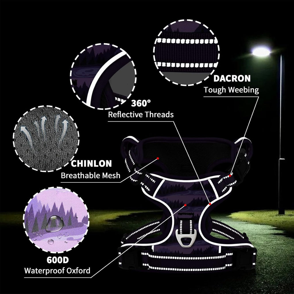 Timos Dog Harness,No-Pull Pet Harness Adjustable Soft Padded Dog Vest,Reflective No-Choke Pet Oxford Vest with Easy Control Handle for Large Dogs,Moon Night,L