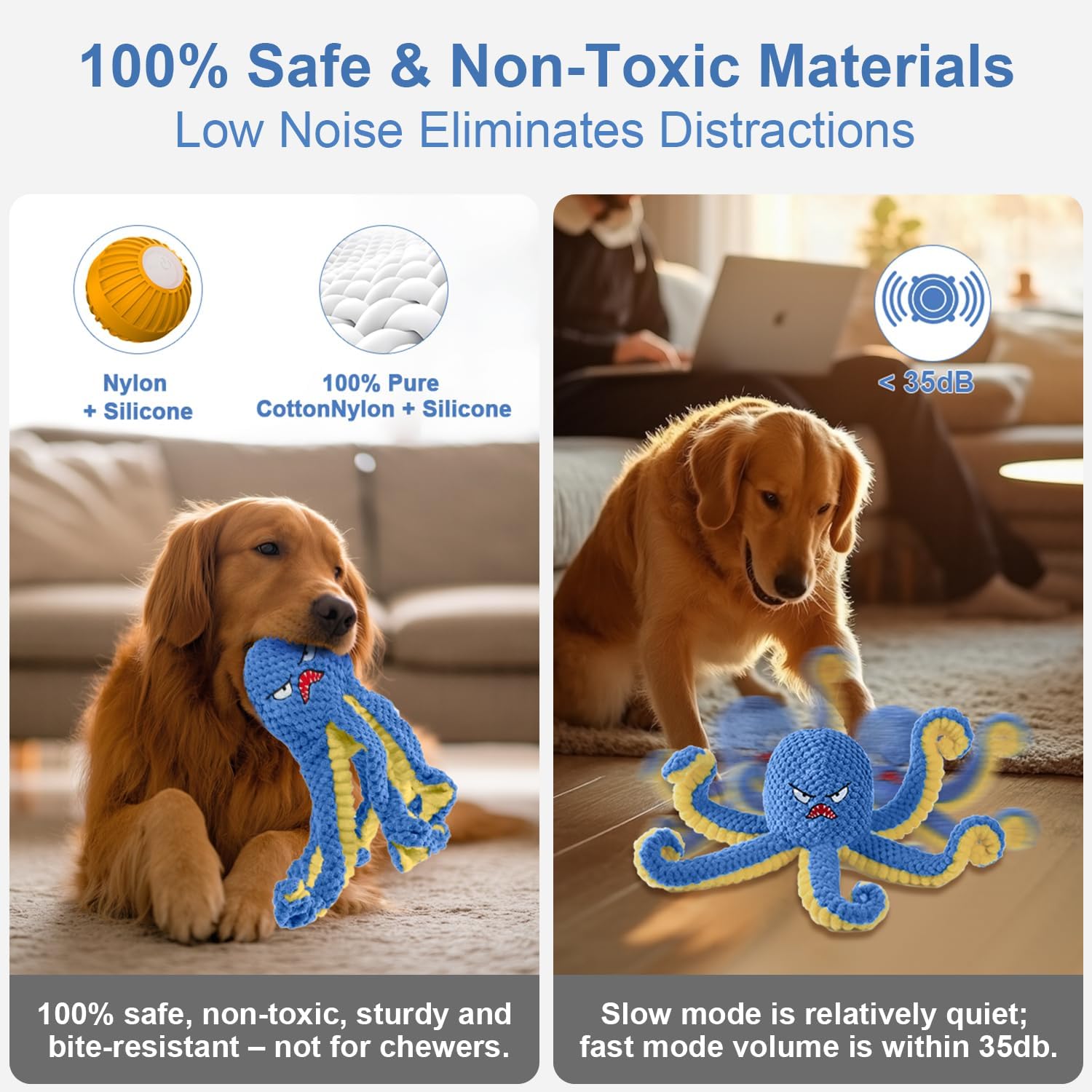 Interactive Dog Toys Octopus,Durable Automatic Jumping Dog Toy to Keep Them Busy,Squeaky Moving Tug of War Doggie Toy,USB Rechargeable Puppy Toys (Blue)