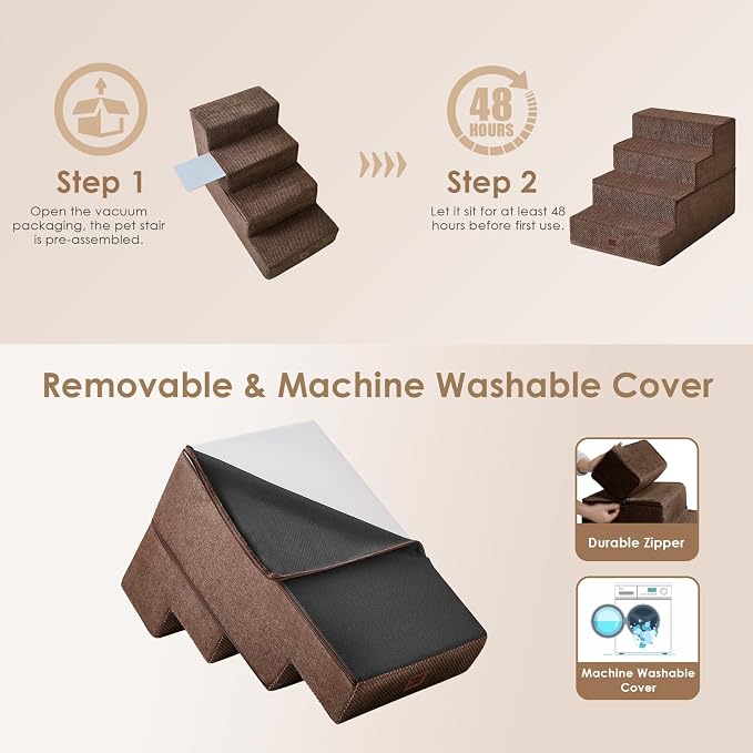 EHEYCIGA Dog Stairs for Bed 20" H, 4-Step Extra Wide Dog Steps for High Bed - Image 7