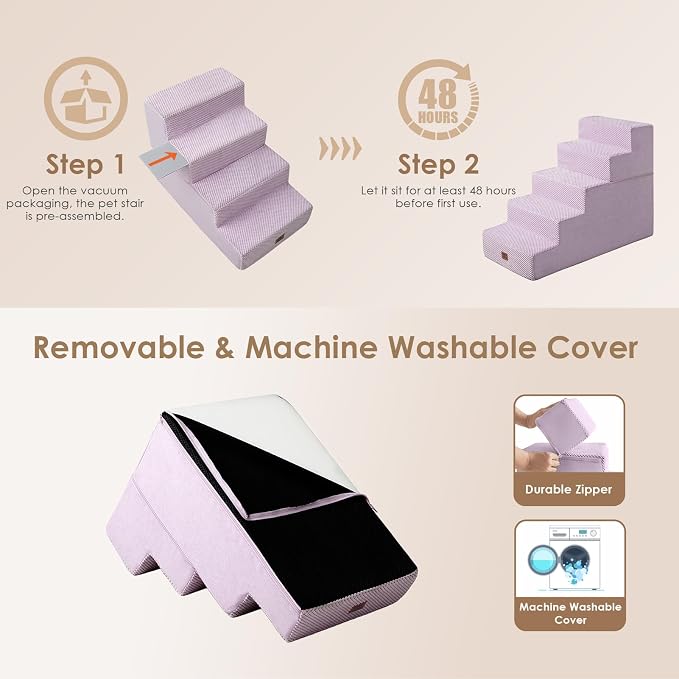 EHEYCIGA Dog Stairs for High Bed 22.5" H, 5-Step Dog Steps for Bed, Pet Steps - Image 6