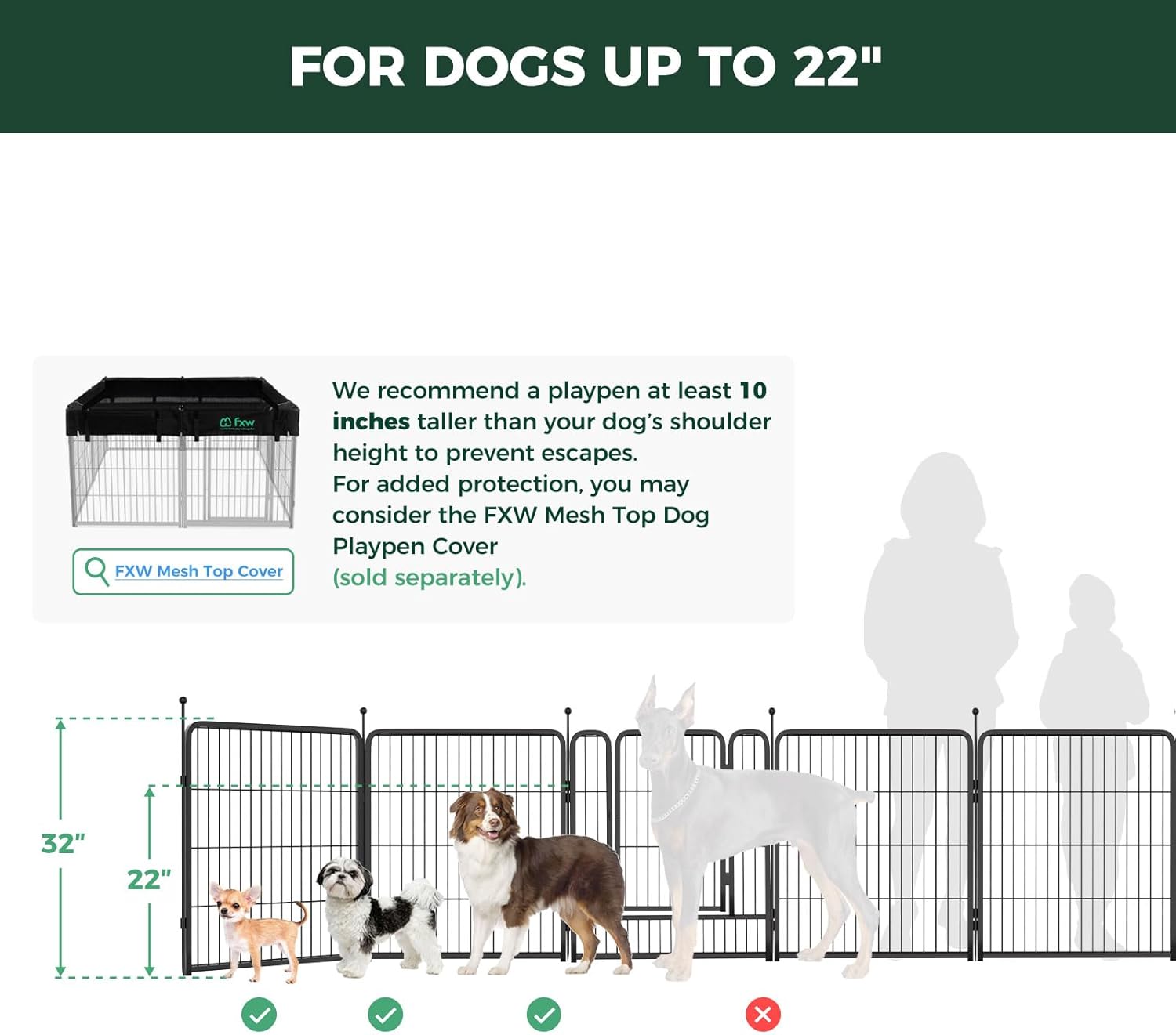FXW Rollick Unleashed Dog Playpen for Indoor, Yard, RV Camping, 32 inch 48 Panels for Small and Medium Dogs, Black│Patented