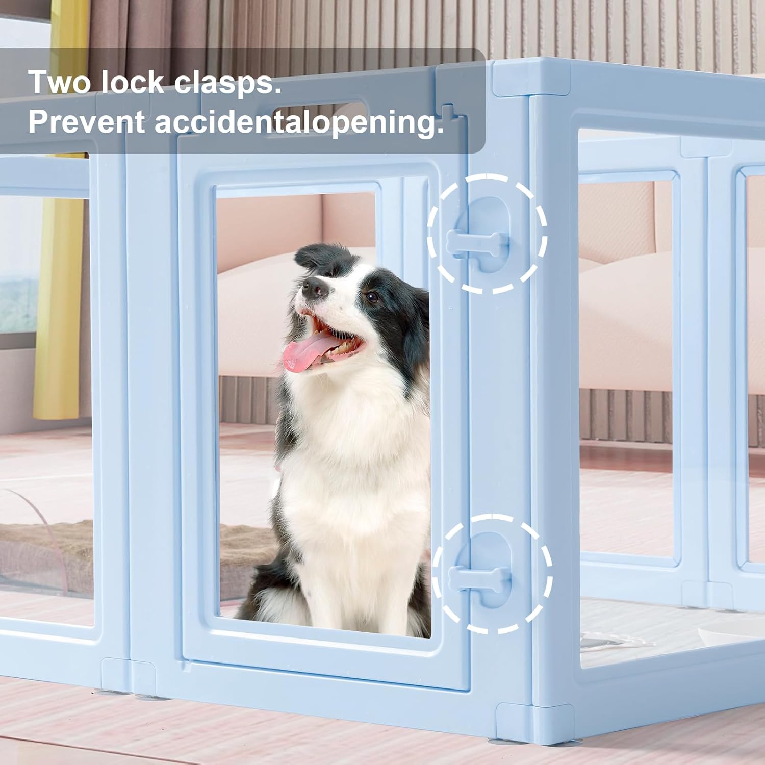 DIY Clear Acrylic Dog Playpen House,Quick Easy Assembly and Disassembly,Strong Floor Suction,Indoor and Outdoor Use,Easy Cleansing Puppy Fence (Sky Blue, 23.6" H, 12PCS)