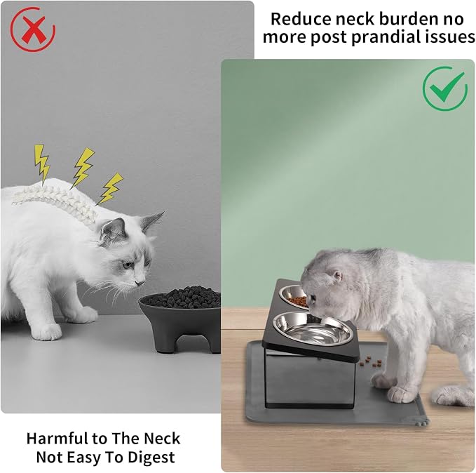 2Pack Elevated Cat Bowls with Food Mat, 15°Tilted Stand Anti Vomiting Raised - Image 2