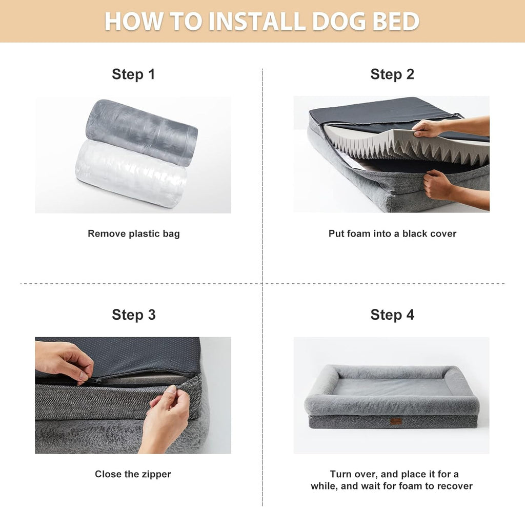 BFPETHOME Orthopedic Dog Bed for Large Sized Dogs – Washable Dog Couch Bed with Bolster Sides, Removable Waterproof Cover, Non-Slip Base, Comfortable Pet Bed for Better Sleeping