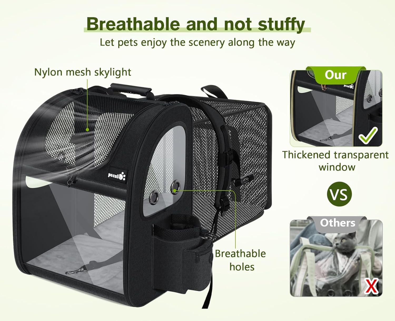 Pecute Pet Carrier Backpack, Dog Carrier Backpack, Expandable with Breathable Mesh for Small Dogs Cats Puppies, Pet Backpack Bag for Hiking Travel Camping Outdoor Hold Pets Up to 18 Lbs