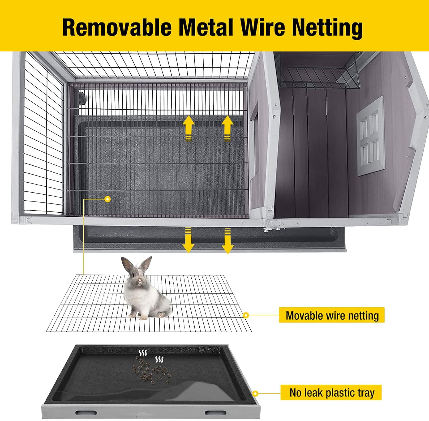 Aivituvin Rabbit Hutch Indoor Bunny Cage Outdoor Bunny House with Wire Floor Leakproof Plastic Tray